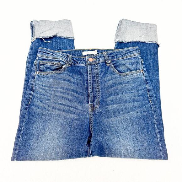 TGLA Dark Wash Straight Leg Cuffed Hem Cropped Button Fly Denim Jeans Size 30 - Picture 4 of 8